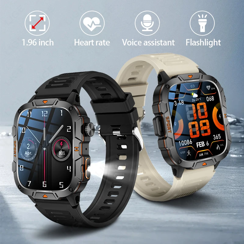 

LIGE LED Flashlight Smart Watch Men Bluetooth Call SOS Wristwatch 1.96'' Screen Waterproof Sports Fitness Tracker Smartwatch Man