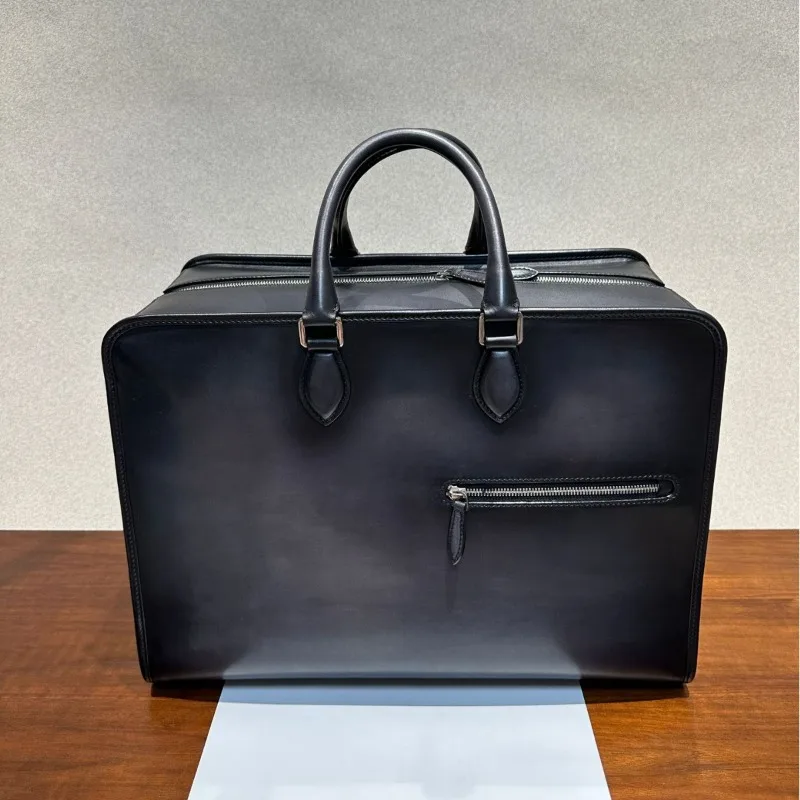 Traditional handmade color-worn travel bag, men's genuine leather handbag, new travel suitcase, large storage capacity
