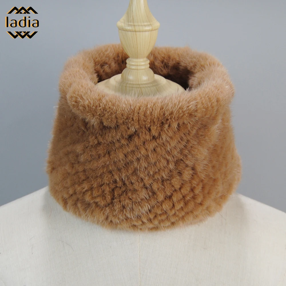 

Winter Knitted Warmer Lady Genuine Ring Bandana Girl Good Elastic Scarves Natural Mink Fur HeadBands Winter Collars And Scarves