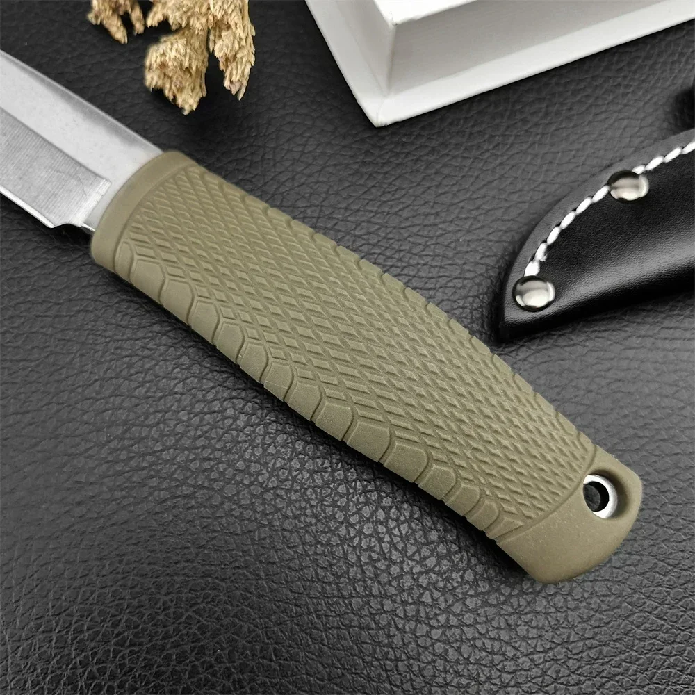 BM 200 Fixed Bushcraft Knife D2 Blade Rubber Handle Satin Finish Wilderness Survival Straight Knife, EDC Tactical Tools