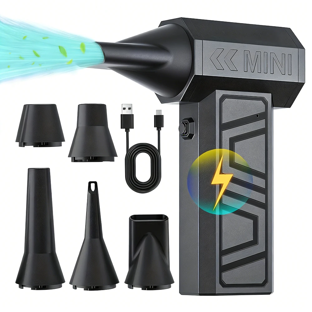 

Мощный турбовентилятор с регулировкой скорости до 130000 об/мин, 4-скоростной, электрический очиститель-воздуходувка и инструмент для уборки, в комплекте 5 насадок-сопел