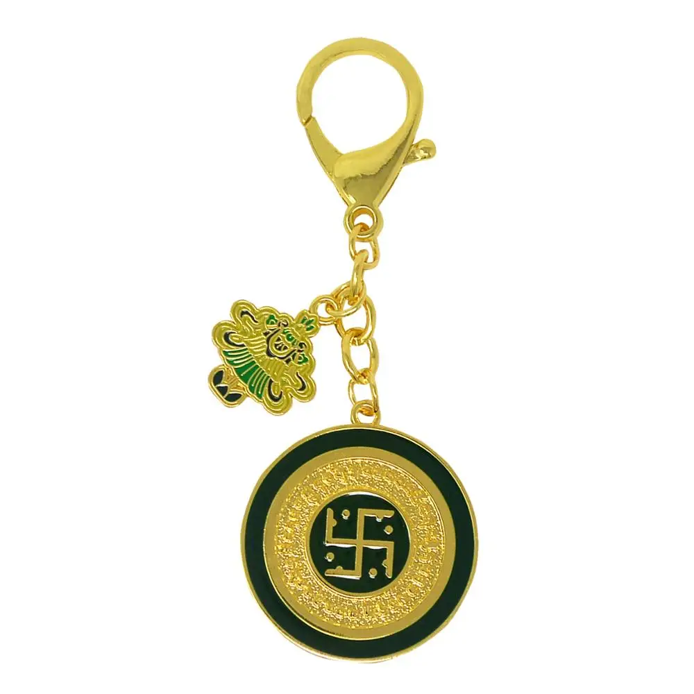 Feng Shui “Victory Banner” Dakini Success Green Tibetan Hanging Round Keychain W4338