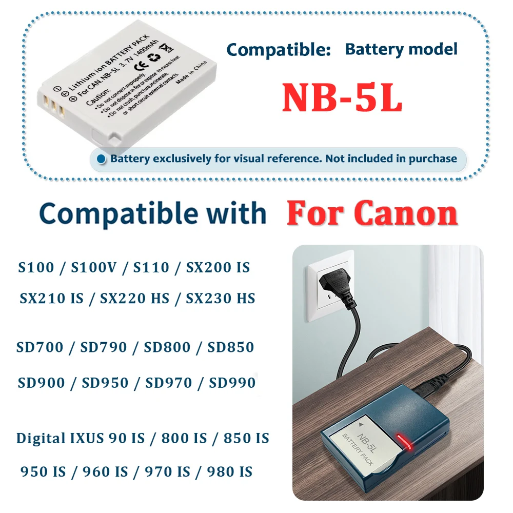CB-2LXE CB2LXE Battery Charger For Canon IXUS 90IS,800IS,850IS,860IS,870IS,950IS,960IS,970IS,980IS Camera NB-5L NB5L
