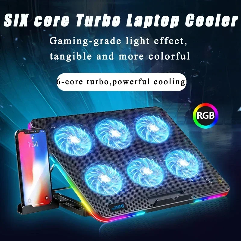 

Laptop Cooler Cooling Pad Notebook Base Radiator 6 Quiet Fans Cooling Radiator Notebook Stand Supports Holder Laptop Accessories