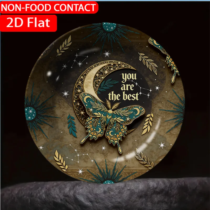 1pc 1pcs Vintage Celestial Butterfly Ceramic Plate - Teal Golden Retro Suitable for Home Desk Decor, Non-Food Contact Ornament,