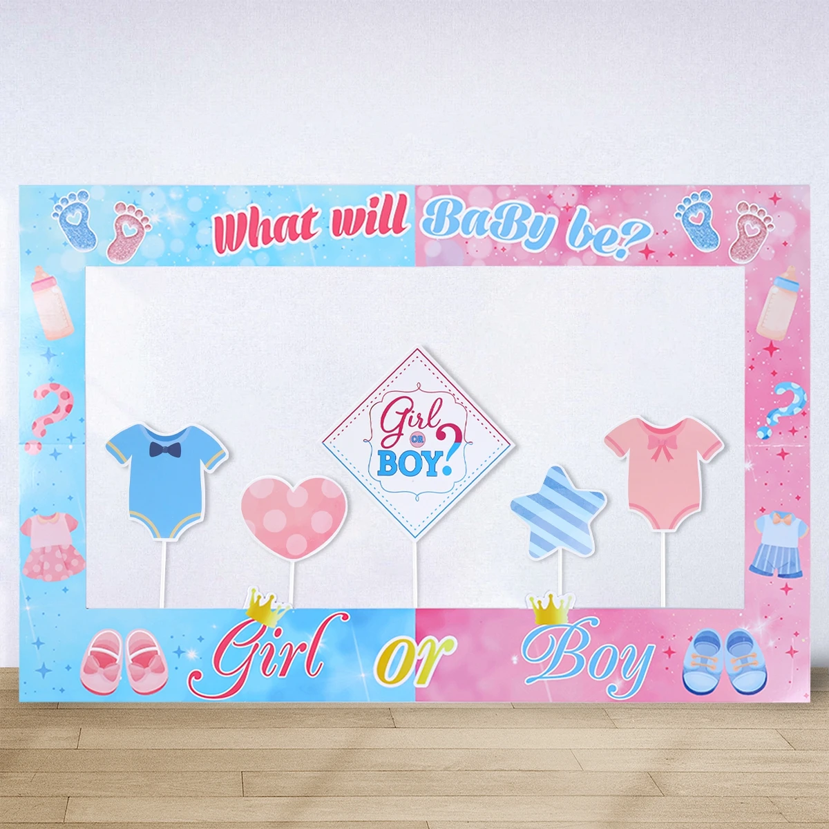 Boy Or Girl Photo Booth Props Gender Reveal Party Photobooth Props Frame Handheld Baby Shower Happy Birthday Decoration Supplies