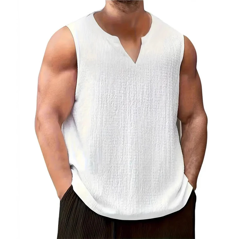 New American Style Men Fitness Tank Tops Fashion Popular V Neck Solid Color Vests Sexy Casual Slim-fit Sleeveless T-shirts S-2XL