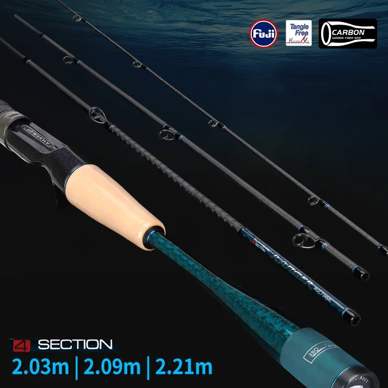 TSURINOYA RANGER 2.03m 2.09m 2.21m Collapsible Fishing Rod Backpacking Travel 4 Section Carbon Spinning Casting Cane FUJI Guide