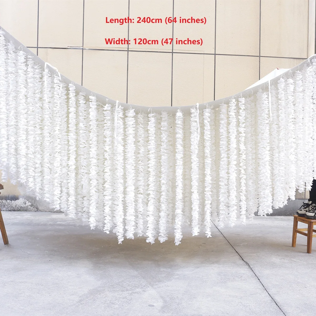 240cm in length and 120cm in width, hand sewn hanging orchid string wall ceiling decoration, flower string wedding decoration