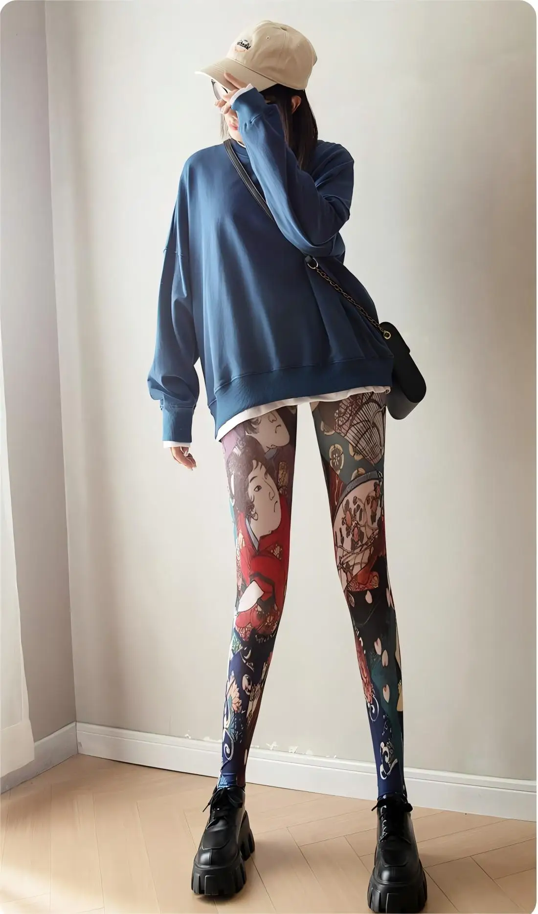 Individualistic Japanese-style Painting Tights Woman Colorful Medias Socks Transparent Thin Y2K Pantyhose Party Club Stockings.