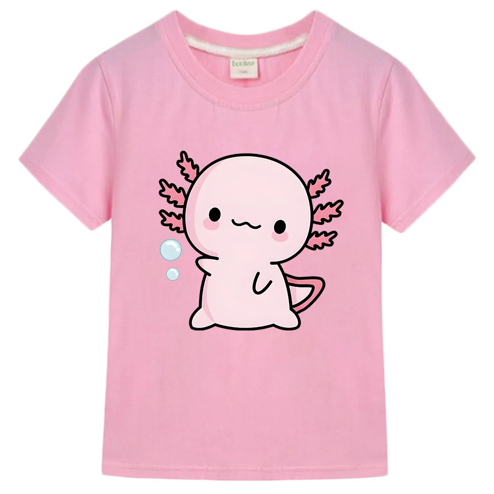 

Axolotl Salute Play with Bubbles Kids Clothes Print T-shirt Casual Short Sleeve Pure Cotton Tee-shirt Boys and Girls Costumes