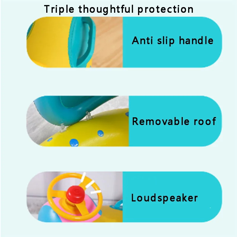 Parasol circular de natación para niños, anillo de asiento a rayas, anillo de asiento inflable para jugar en el agua con mango, flotador de natación para bebé