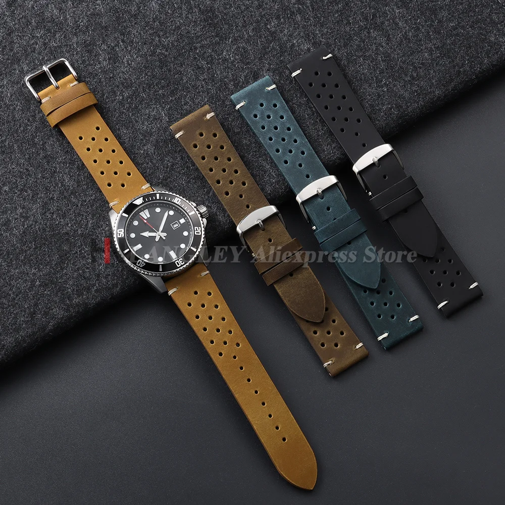 Atmungsaktives Kalbsleder-Rennleder-Uhrenarmband, brauner Riemen, 18/19/20/21/22/24 mm, Smartwatch, universelles Armband für Herren und Damen – Detail 10