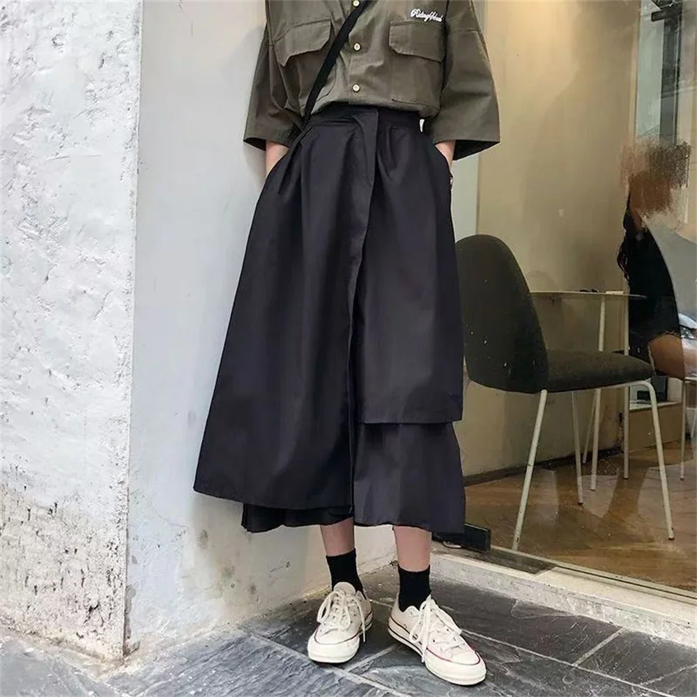 2026 Spring Summer Black White Skirt Women's Irregular Skirt Mid-length High-waisted Oversized Female Loose A-line Pleated Skirt