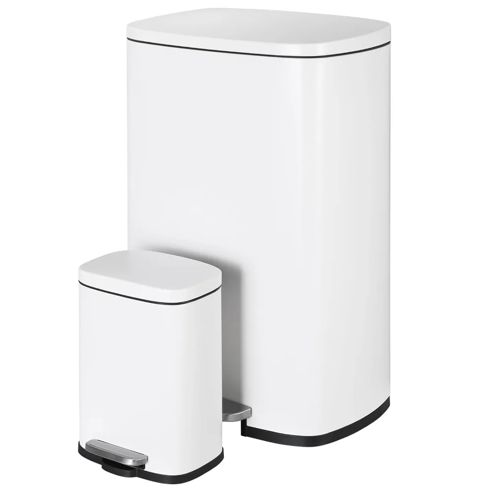 

13.2+1.3 Gallon Step Trash Can, Stainless Steel Garbage Bin, Soft-Close Rubbish Bin with Removable Plastic Inner Bucket, Finger