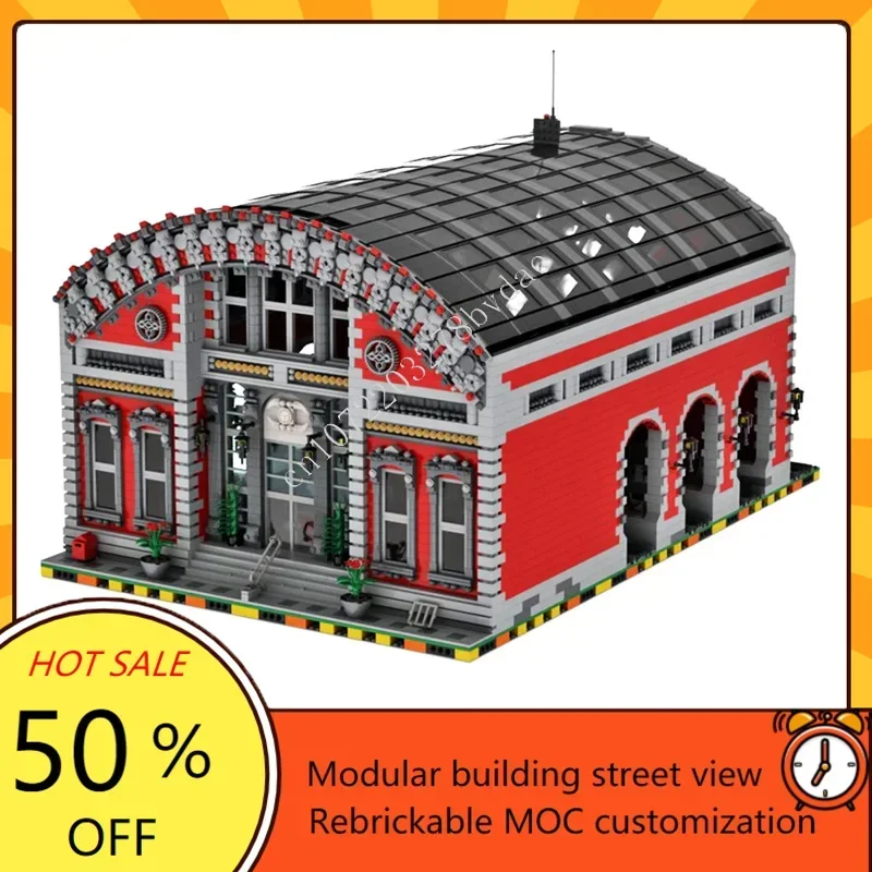 8703PCS The Train Station Creative MOC Creative street view Architecture DIY Education Assembly Puzzle birthday Xmas Toys Gifts