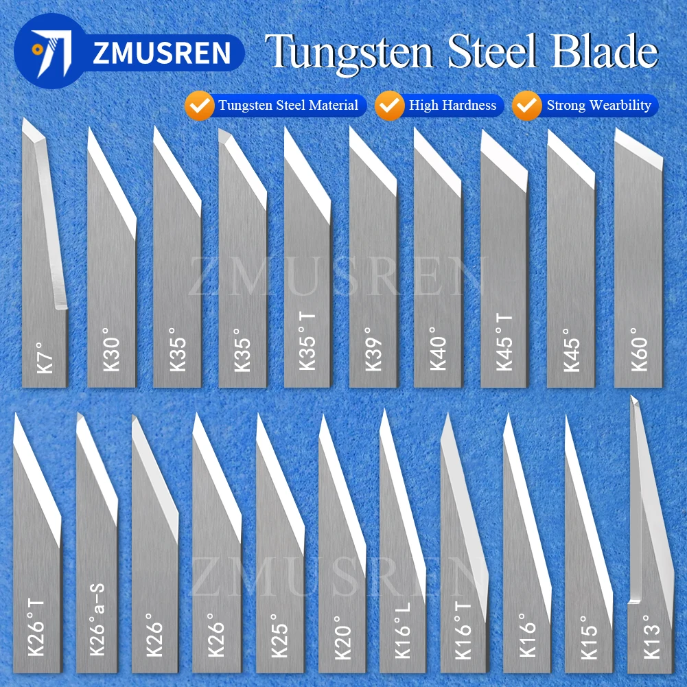 10PCS AOKE Vibration Blades 7° 9° 13° 15° 20° 16° 26° 30° 35° 39° 40° 45 60 degree 0.63 1mm Thickness for AOKE Digital Cutter