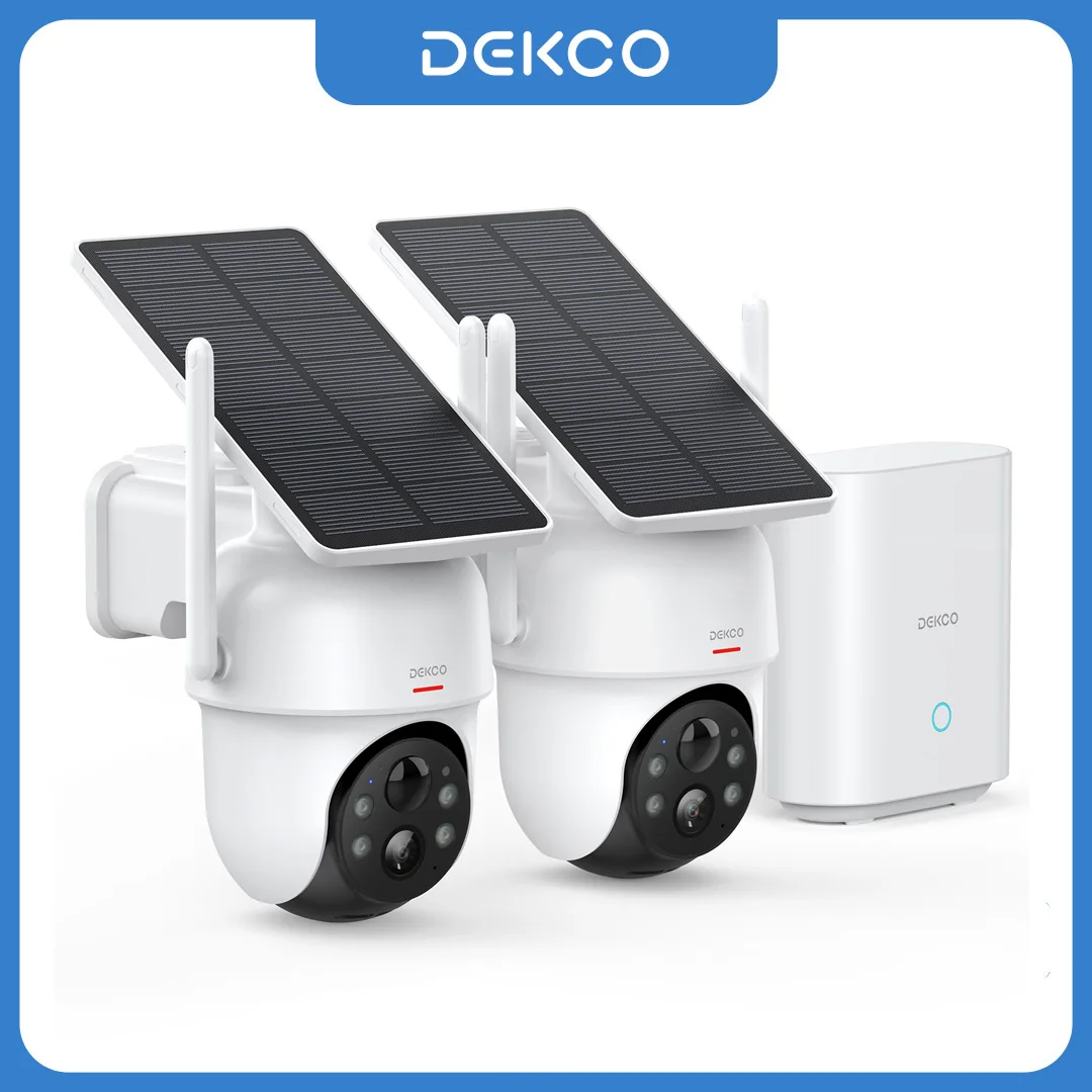 

Беспроводная система видеонаблюдения Dekco 3MP на солнечной энергии, комплект из 2 камер с поддержкой Wi-Fi и PTZ, с домашним хабом, совместимость с Alexa