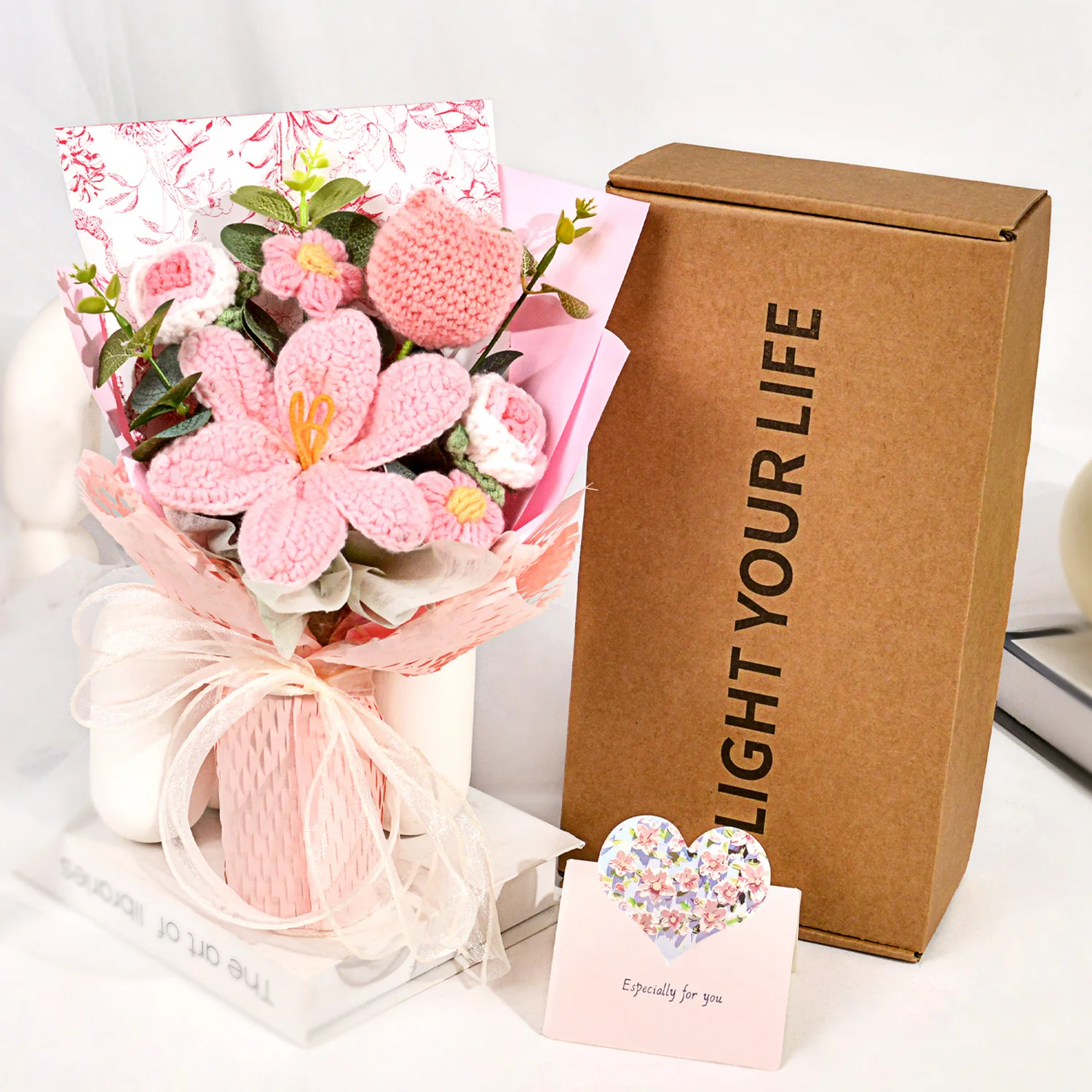 باقة توليب كروشيه مصنوعة يدويًا، باقة زهور كروشيه لعيد الأم وعيد الميلاد وعيد الشكر وهدية التخرج وديكور المنزل #3