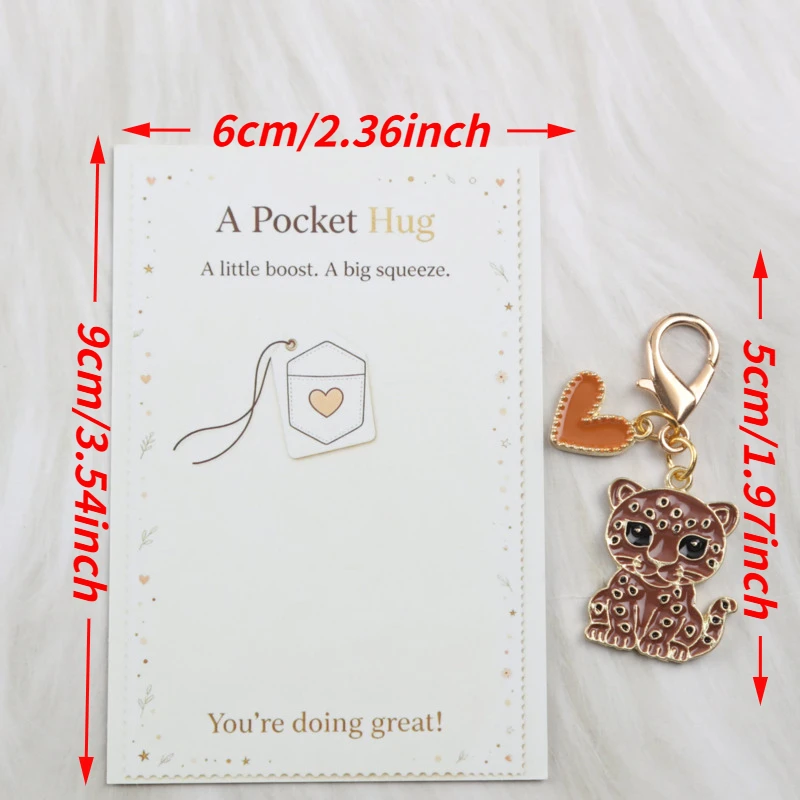 10/12pcs 2dLucky Leopard Love Series Keychain Set Accompanying cards with positive messages To colleagues and friends at work，Su