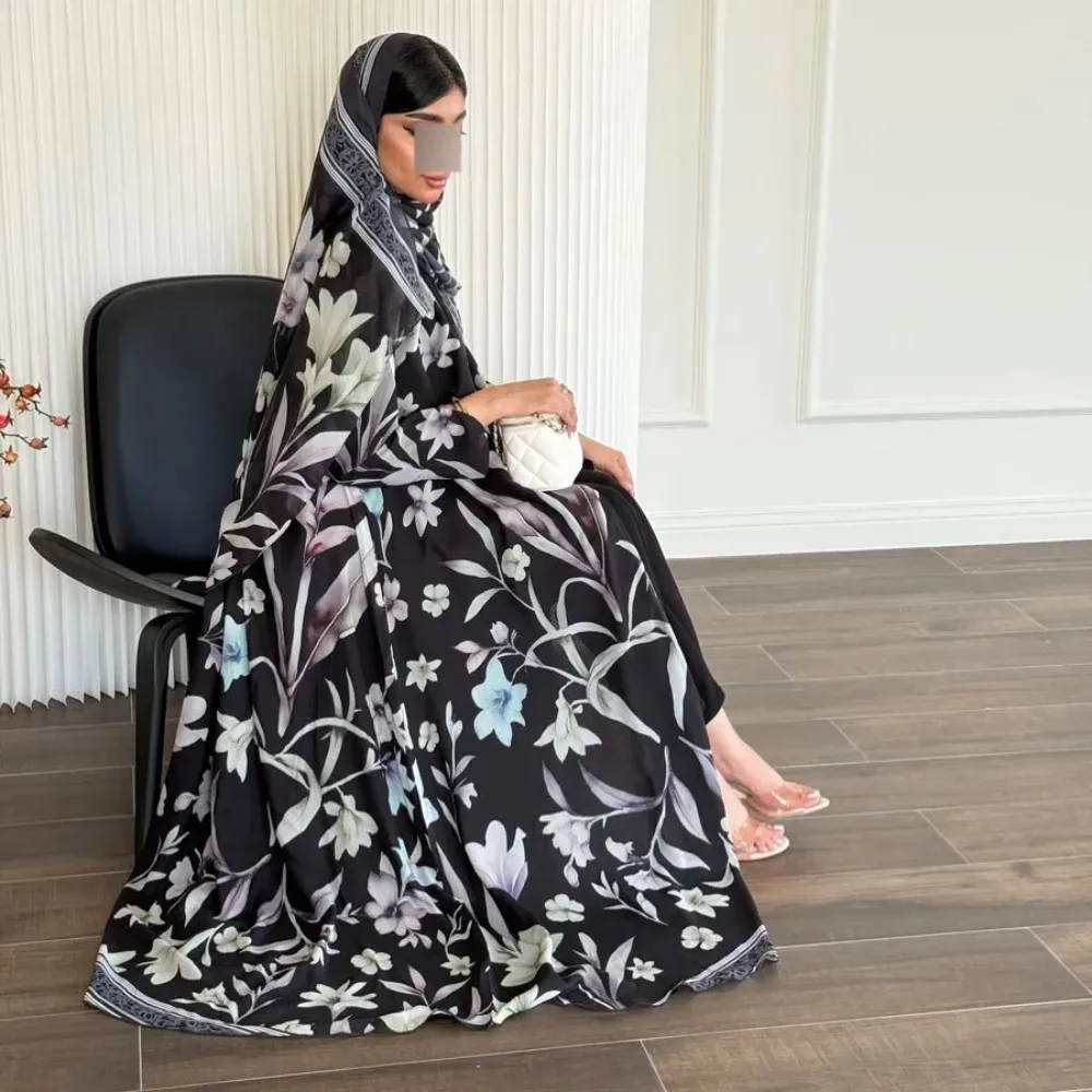 Eid Musulmano Diamante Perle Abaya per Le Donne con Sciarpa Abaya Jalabiya Abiti da Festa Dubai Caftano Abiti Largos Abito Lungo 2024