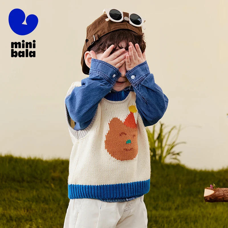 سترة أطفال صغيرة بالا 2025 شتاء جديد لطيف نمط التطريز متماسكة بلا أكمام #5