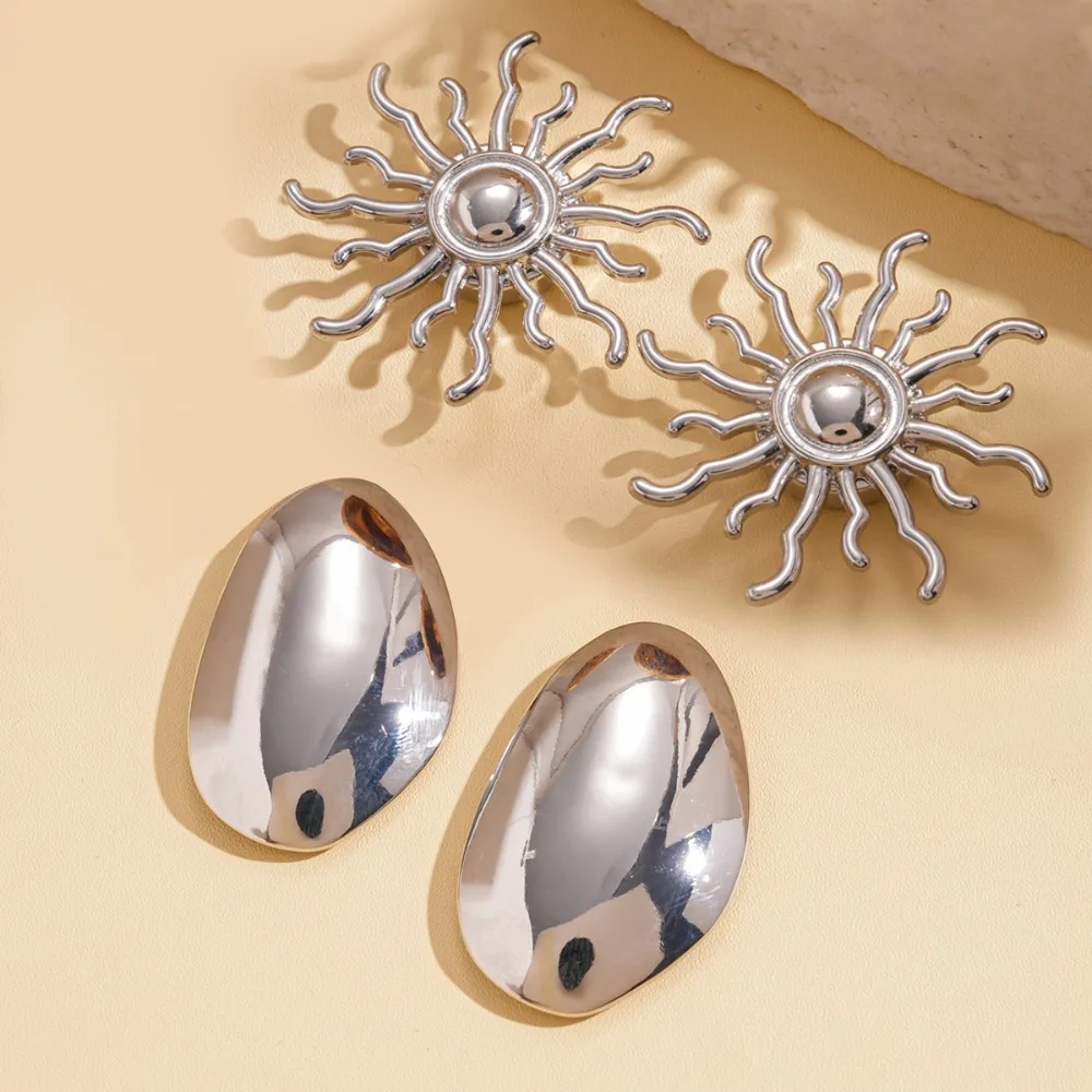 4PCS  Metallic Sunflower Brooch Cufflinks for Men Women Minimalist Design High-End Fashion Apparel Accessories Cross-Border Hot