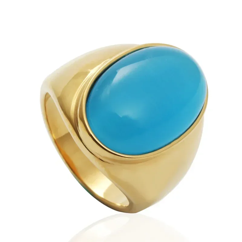 Vintage Jewelry Stainless Steel Artificial Opal Couple Ring Valentine\'s Day Birthday High-end Gift Hand Wholesale