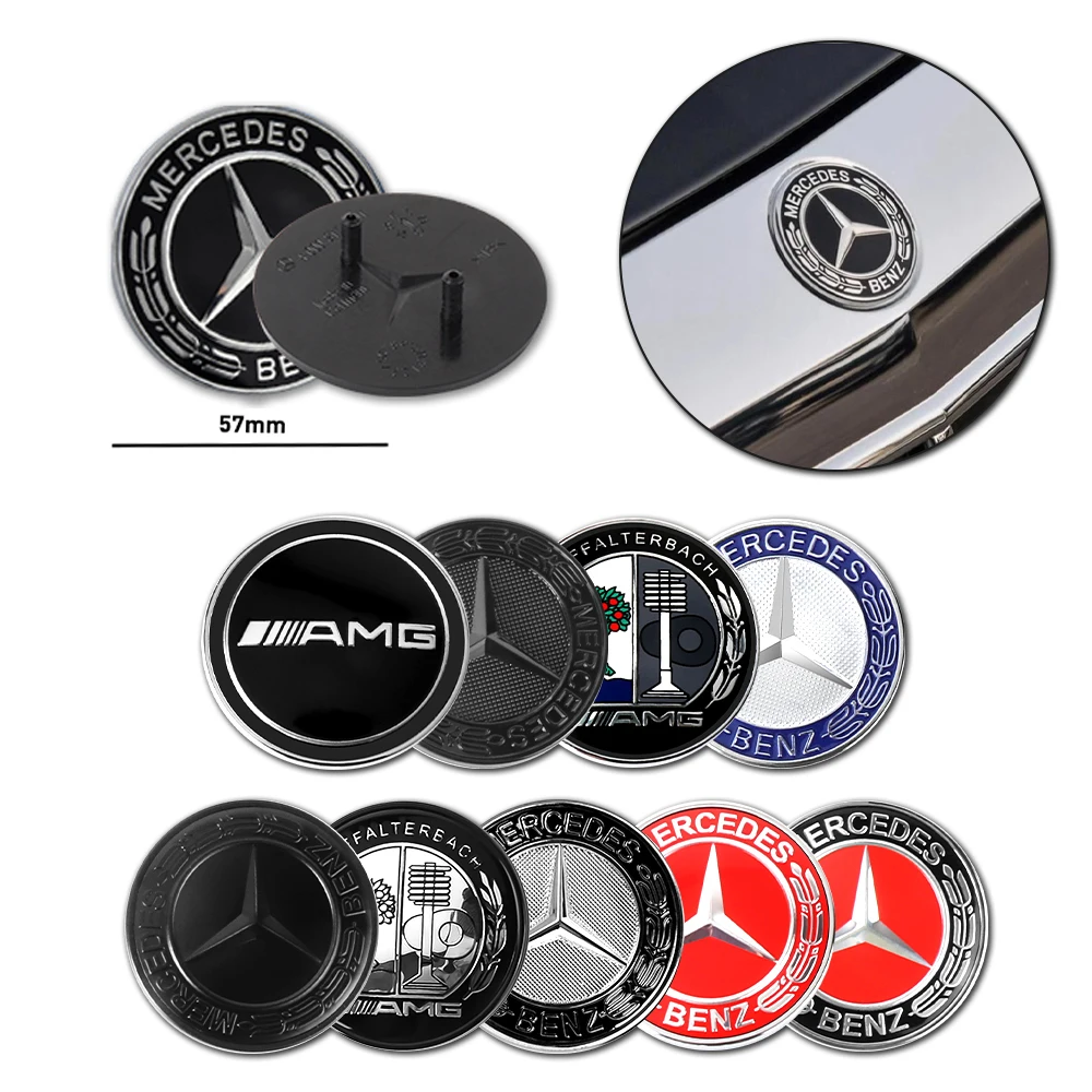 57mm Aluminum ABS Car Flat Hood Emblem Sticker Front Badge Logo Decor Accessories For Mercedes Benz AMG W203 W205 W211 W210 W108