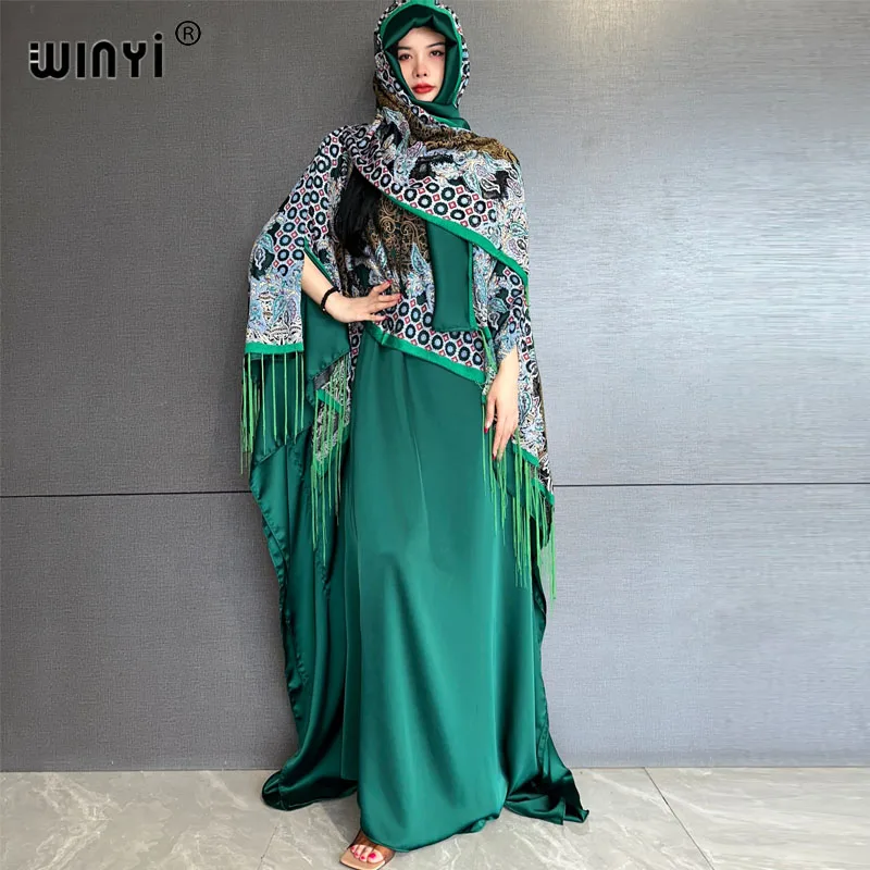 WINYI new High quality comfortable dress with scarf Muslim Women Hijab Dress fashion Abaya Full Cover Ramadan Gown tassel kaftan