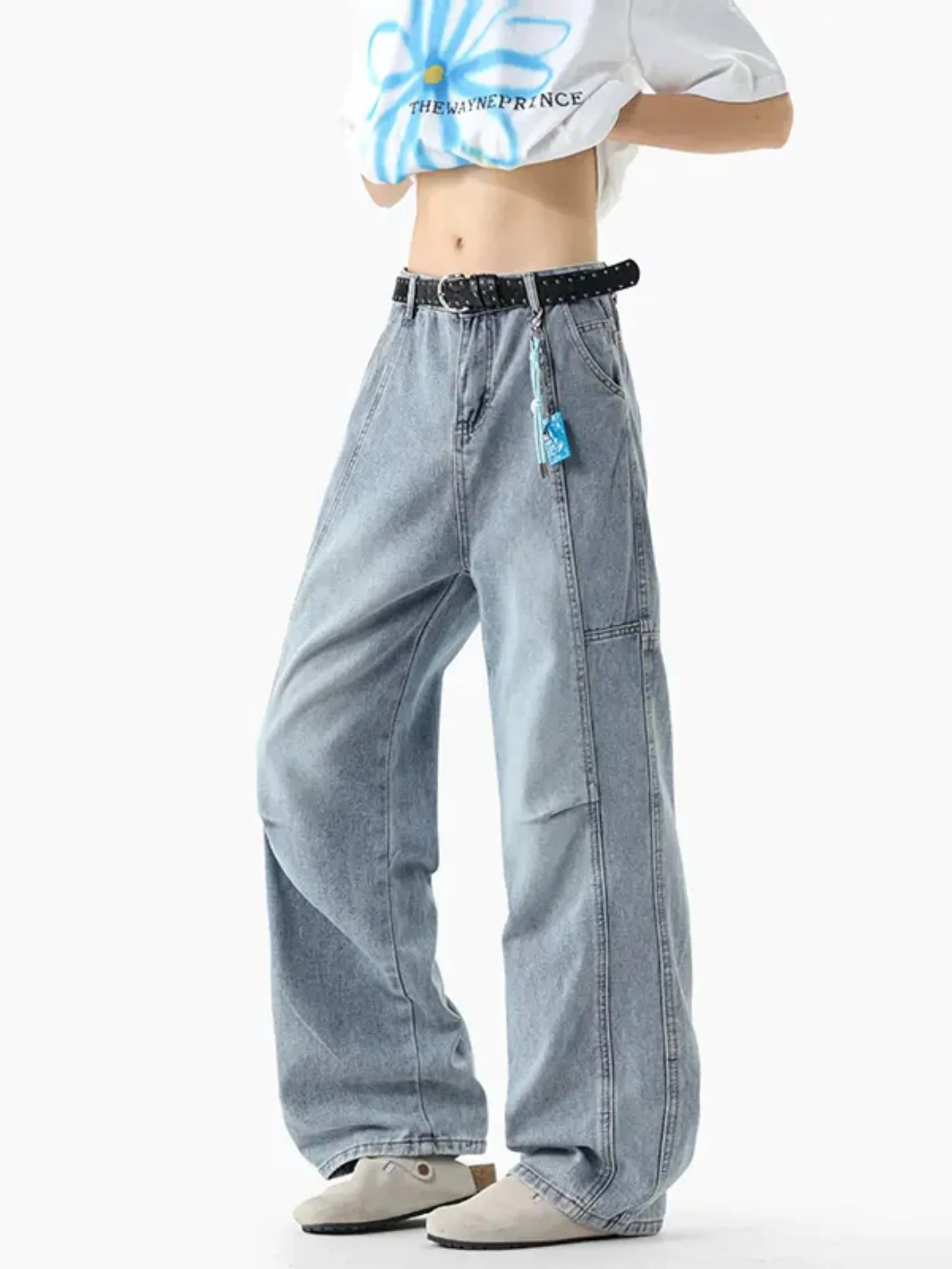 

American Sle Deconstructed Knife Long Pants Spring Autumn Simple Cool Loose Waed Pleated Casual Versatile Spor Jeans