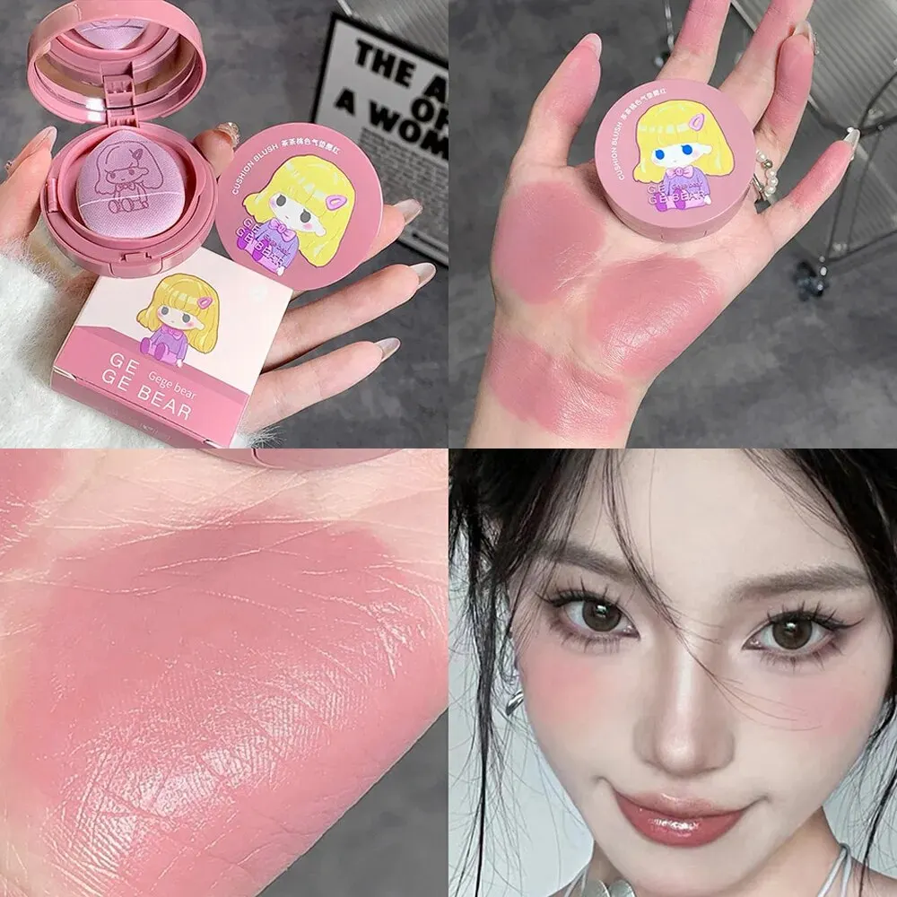 Cushion Blush Blendable Shade with Powder Puff Whitening without Sticking Long Lasting Gege Bear Makeup Blusher