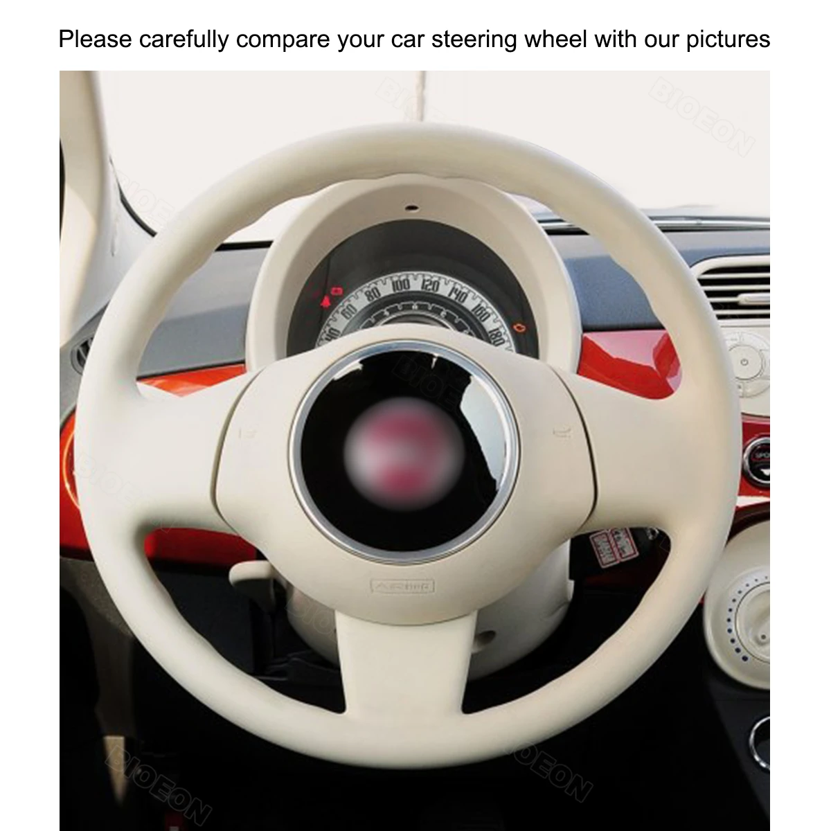 Bioeon Beige PU Artificial Leather Steering Wheel Cover for Fiat 500 2007-2015  Fiat 500e 2014-2018  Fiat 500C 2014-2017