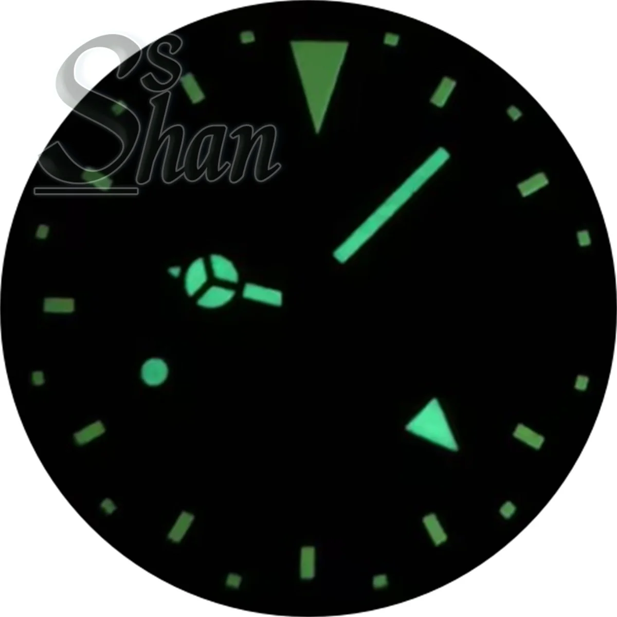 29mm black dial 515 quartz watch with green luminous hands, RONDA 515/RONDA 515-24H GMT quartz movement