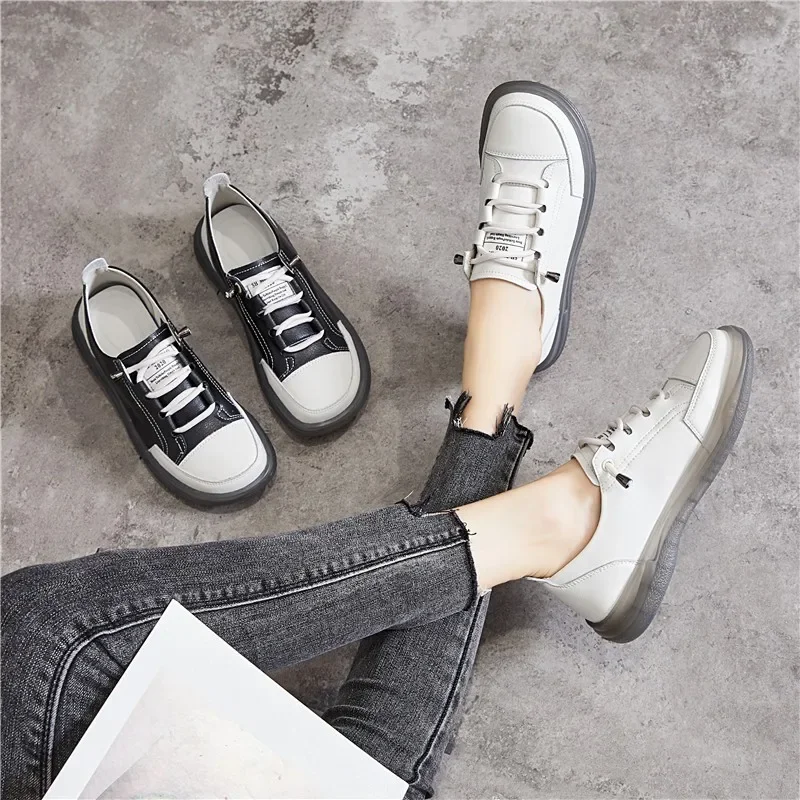 2024 Hot Seller New Leather Women\'s Flat Sneakers Large Size 35-41 Autumn Vulcanized Shoes Ladies Casual Shoes UXST Flats