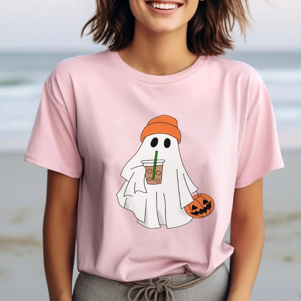 Fun Halloween T-Shirt Ghost Graphic Short Sleeve Cotton Loose Crew Neck Top Cute Ladies Streetwear Trend Y2khigh-Quality
