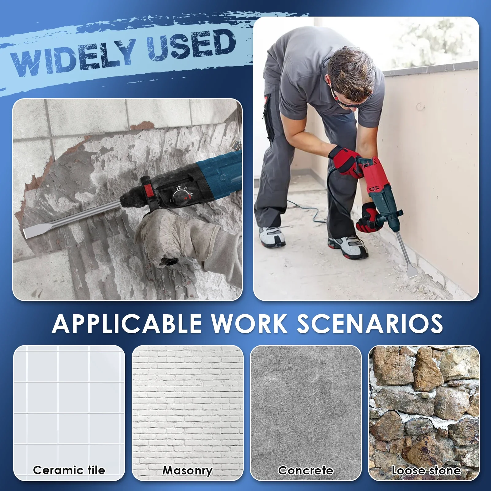 SDS 플러스 로터리 해머 마모 방지 타일 제거 치즐 비트 정밀 해머 드릴링 치즐 비트 용 4Pcs 합금 치즐 비트 세트