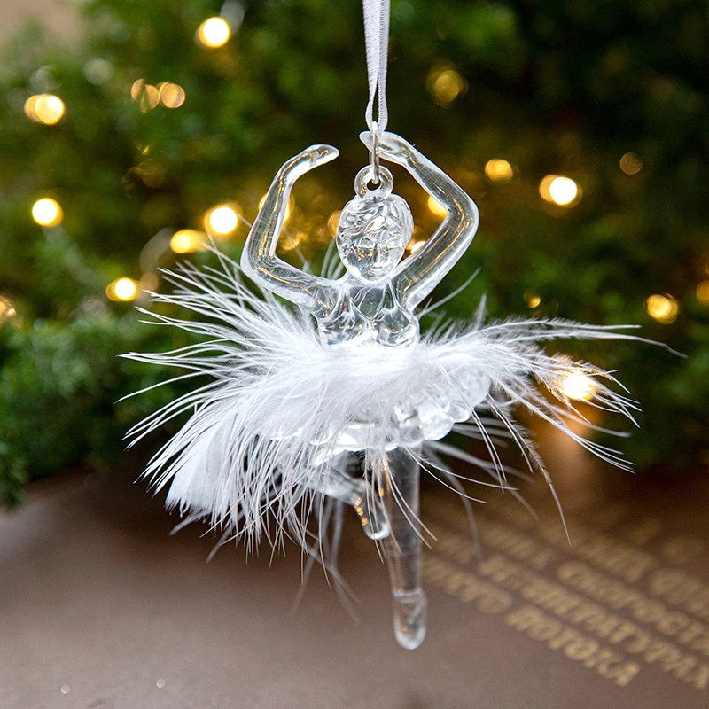 Christmas Ice Crystal Pendant Navidad Ballet Dancer Snowflake Xmas Tree Bow Acrylic Hanging Ornament Glittery Party Home Decor