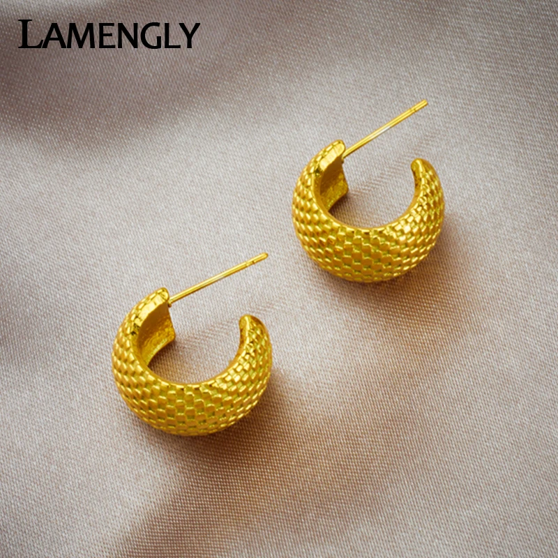 LAMENGLY 316L Stainless Steel Gold Color Hemispherical Earrings For Women Girl New Trend Non-fading Ear Jewelry Gifts Party