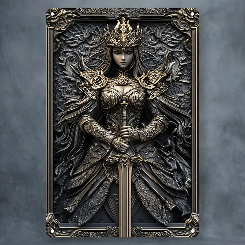 

Contemporary Aluminum Wall Hanging Art, Warrior Goddess Theme Decorative Sign for Home, Multipurpose Popular Characters Plaque