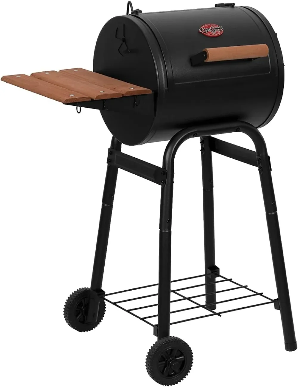 Patio Pro Charcoal Grill and Smoker with Cast Iron Grates, Premium Wood Shelf and Damper Control, 250 Cooking