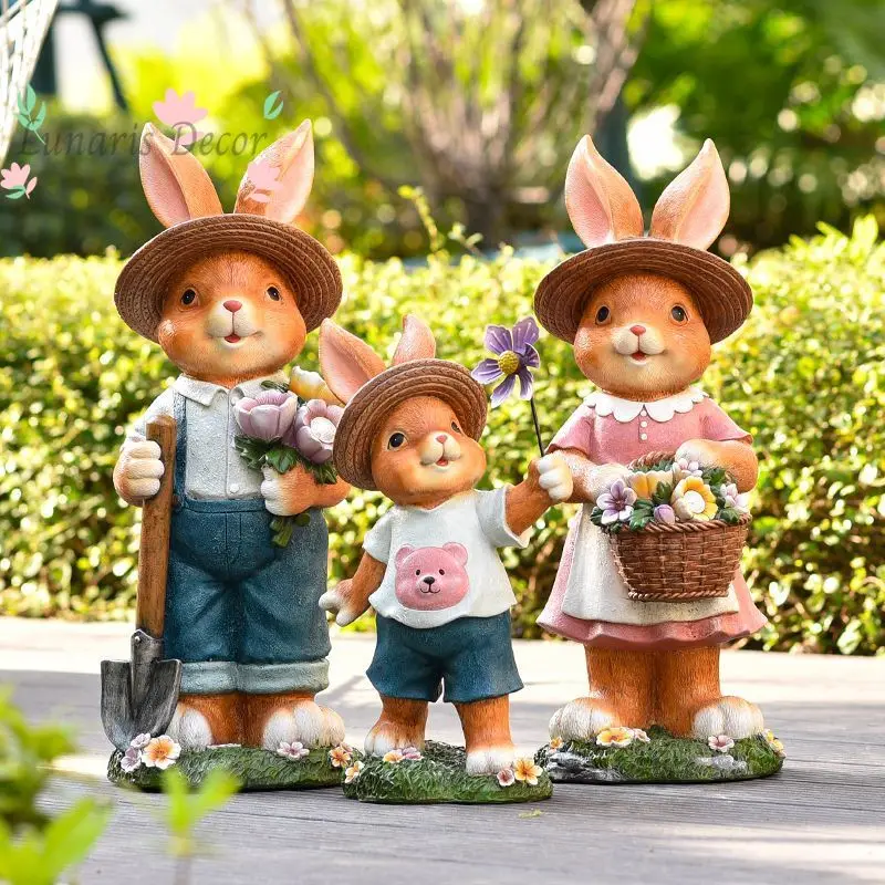 Cute rabbit sculpture ornament outdoor lawn solar light garden courtyard decoration arrangement