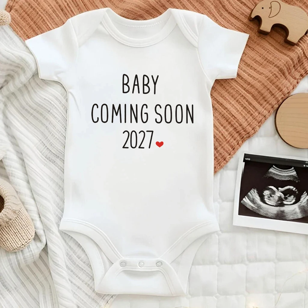 New Baby Coming Soon 2027 Announcement Newborn Baby Bodysuits Rompers Funny Boy Girl Outfits Body Pregnancy Reveal Baby Clothes