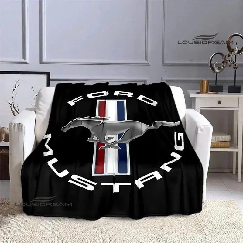 

Фланелевое одеяло с принтом логотипа Mustang, теплое одеяло для пикника в радужных тонах, подарок на день рождения, декор для дома и стен
