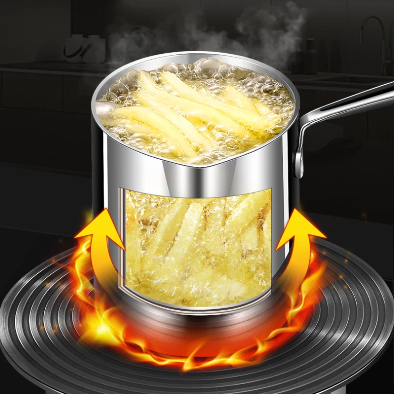 Deep-fried household 304 stainless steel kitchen oil-saving mini fryer tempura with filter screen deep-fried small deep pan