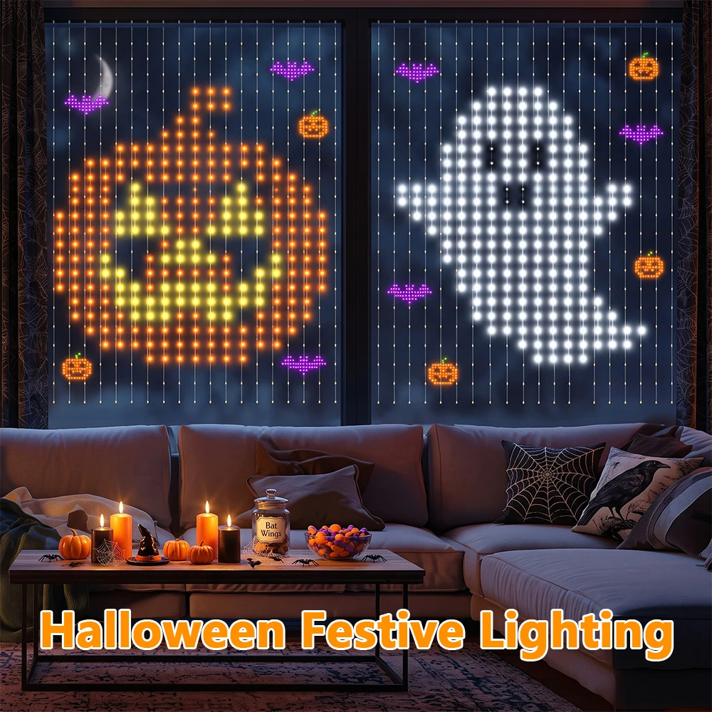 Smart Curtain Lights Color Changing 256/400 LED Curtain Lights RGB DIY String LED Flag Fairy Light Waterproof for Backdrop Party Indoor Outdoor Holiday Decor