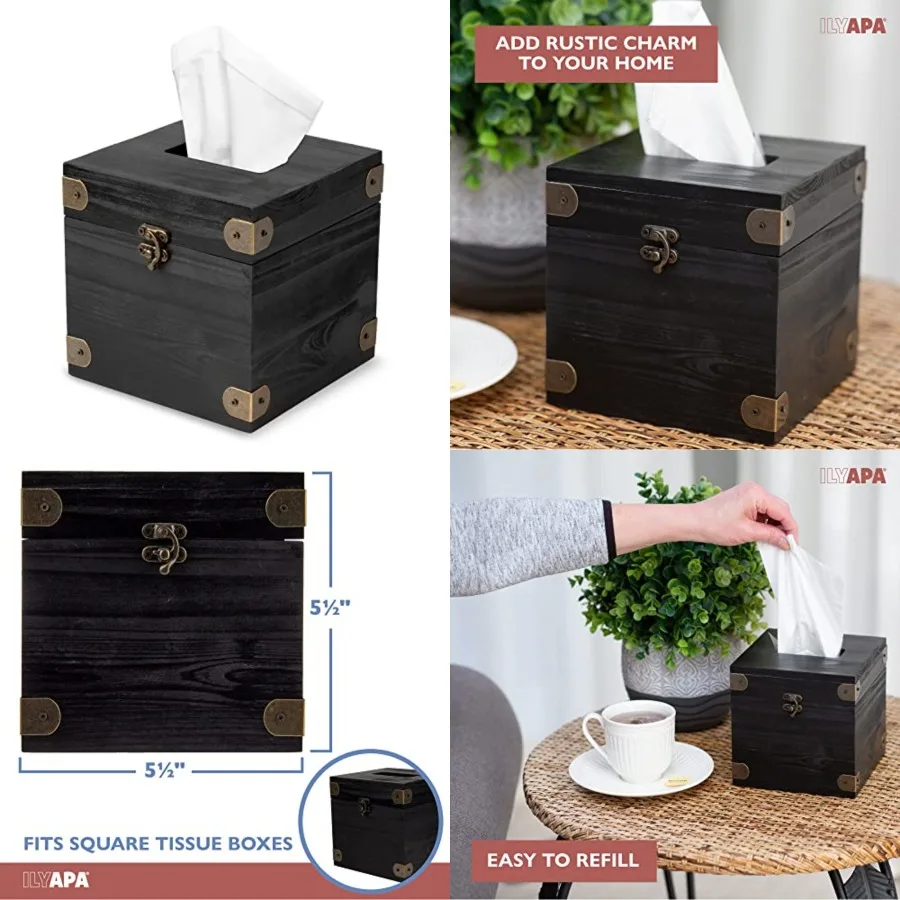 

5 6 Rustic Tissue Bo Holder - Hinged Lid Tissue Dispenser for Bathroom Living Room Bedroom - Weathered