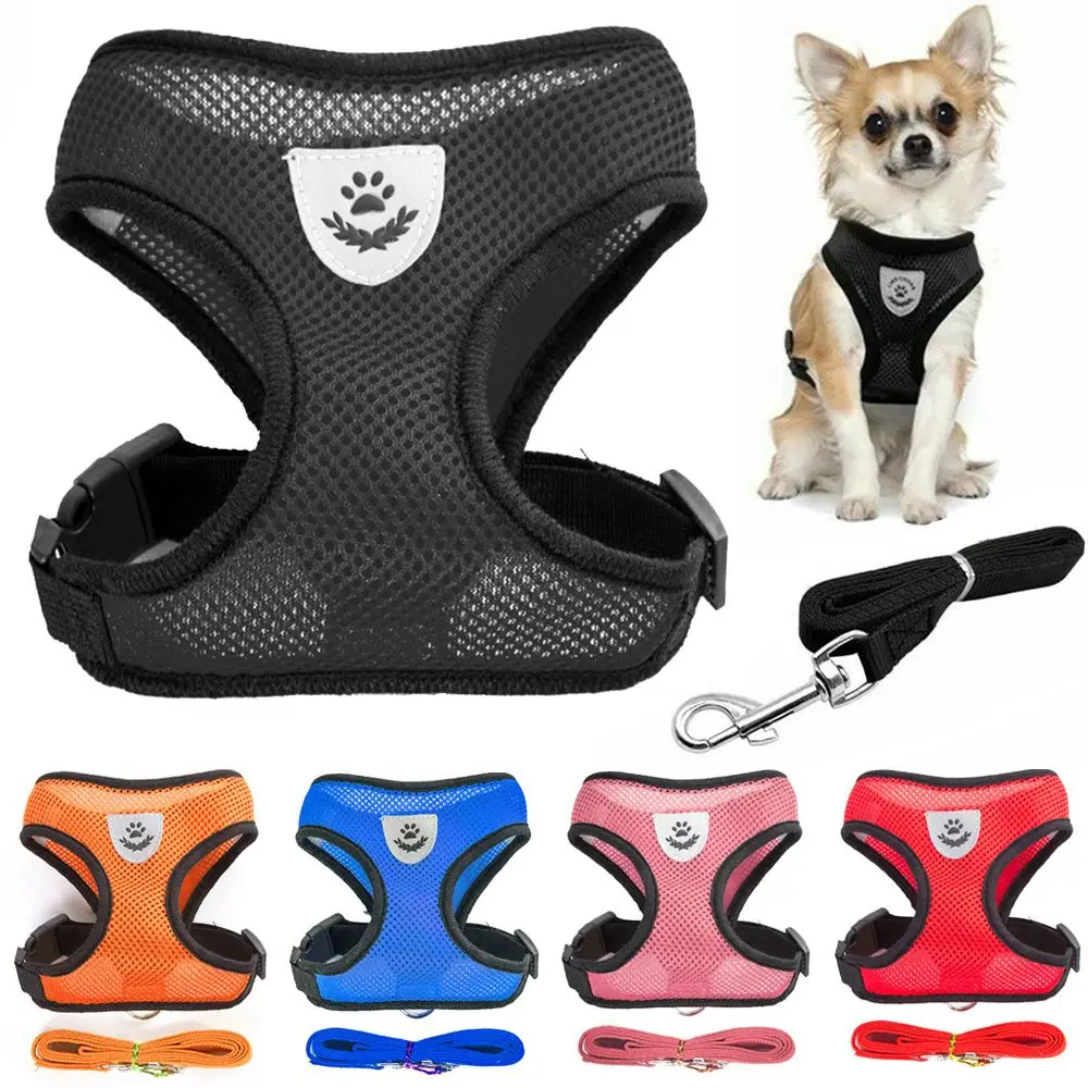 Breathable Fabric Mesh Dog Leash Soft Comfortable Pet Harness Puppy Cat Vest Collar Pet Supplies For Chihuahua Pug Bulldog