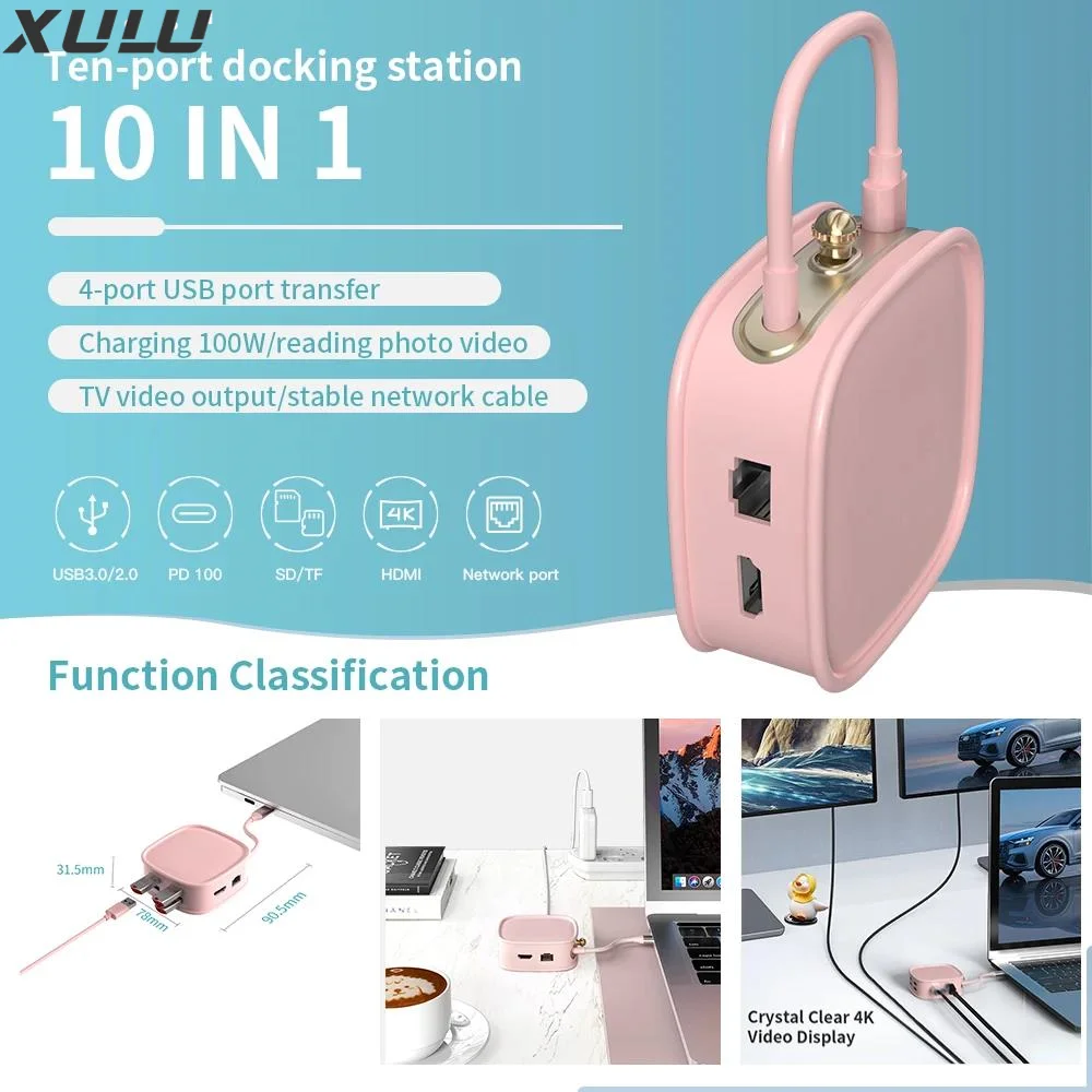 usb c hub 10 in 1 type c hub Type-C to PD 100W USB3.0 USB2.0*3 HD-MI SD TF RJ45 100M USB-C2.0 for macbook