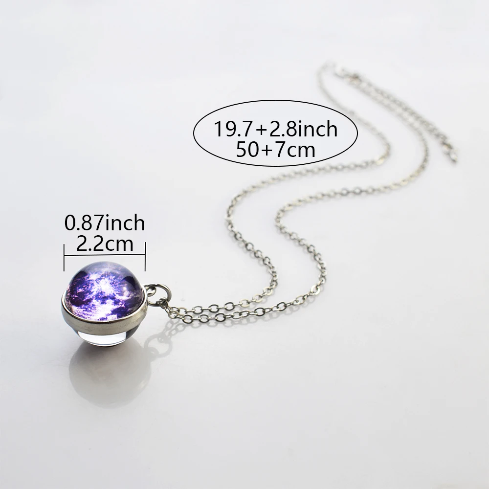 Planet Aurora Necklaces Color Nebula Star Moon Two-Side Glass Ball Pendant Necklace for Women Men Space Astronomy Jewelry Gift